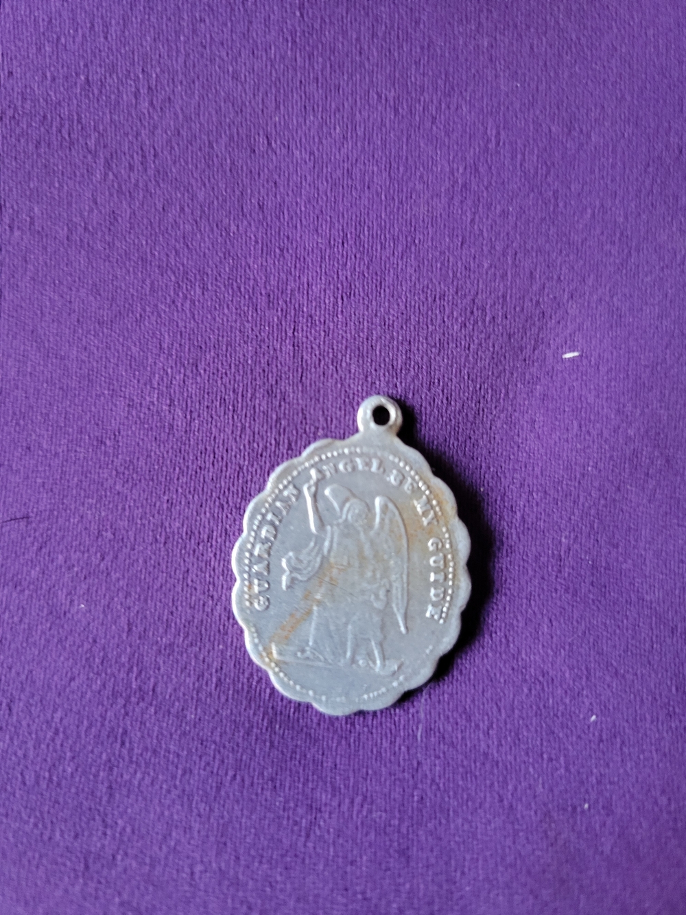 Silver Religious Saint Medal Pendant - Guardian Angel Design